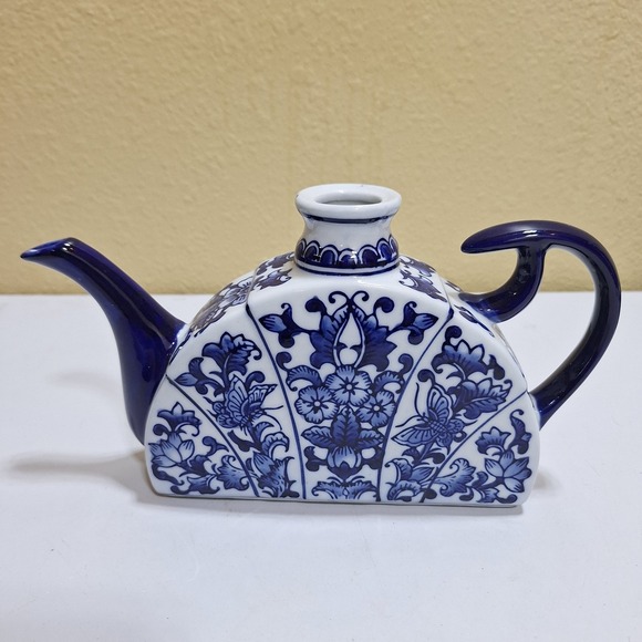 Other - Blue White Porcelain Teapot Floral Butterfly Asian Style Decorative No Lid